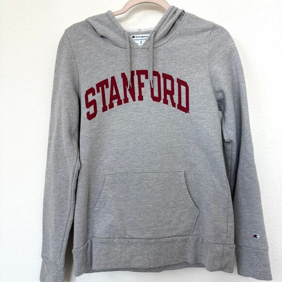 Champion Tops - Champion Stanford Hoodie Gray Pullover Medium Cotton Blend Athletic Logo